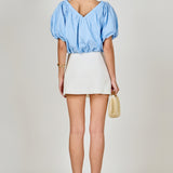 Cropped V-neckline Puff Top