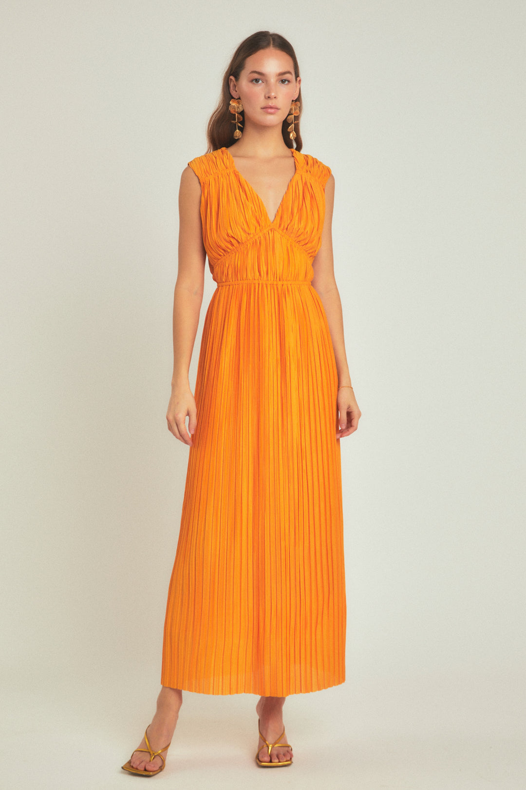 Strapless Draped Pleated Hem Midi Dress