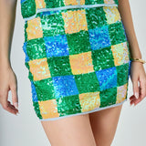 Checkered Sequin Mini Skirt