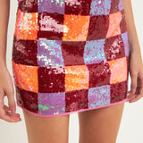 Checkered Sequin Mini Skirt