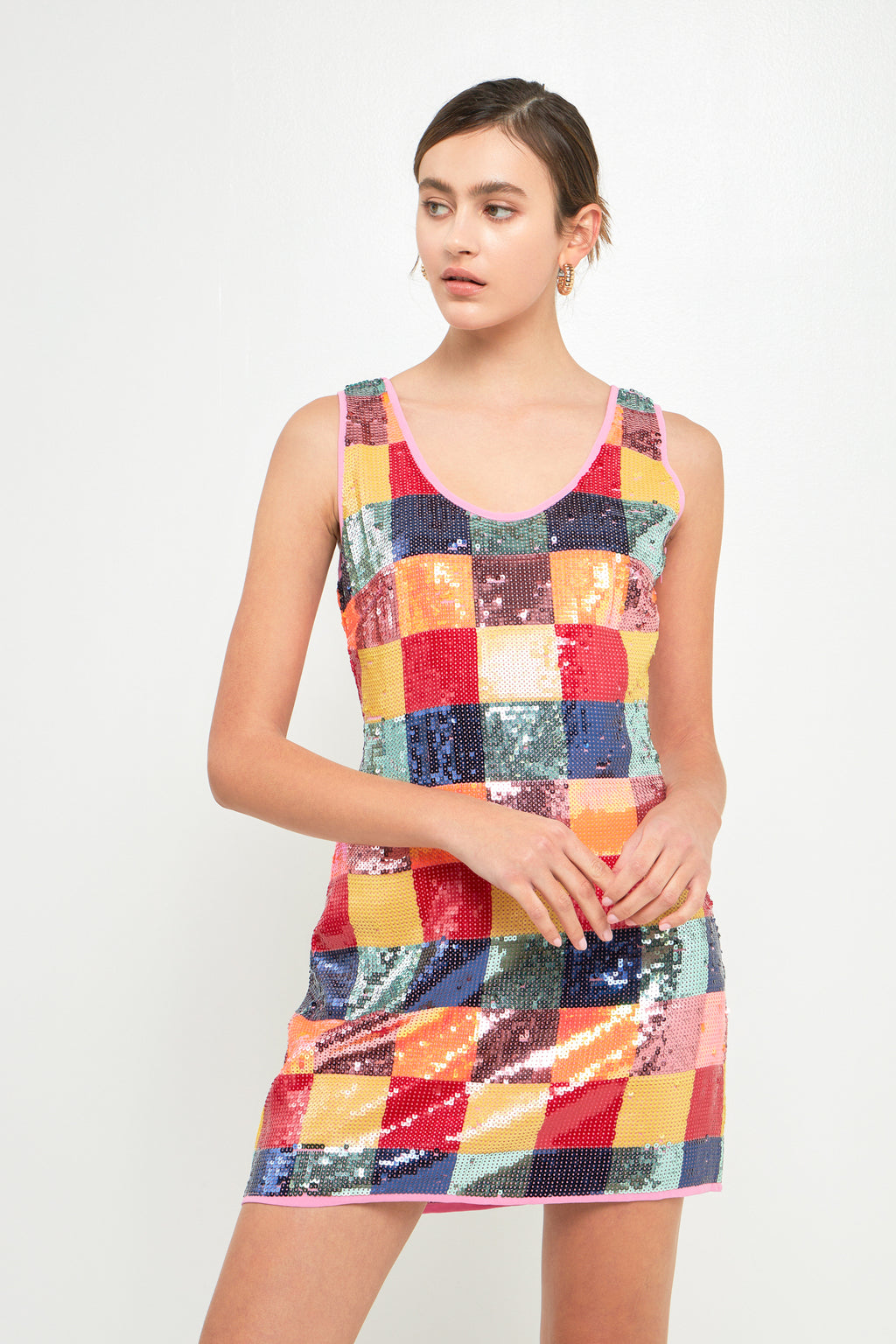 Sequins Gingham Mini Dress
