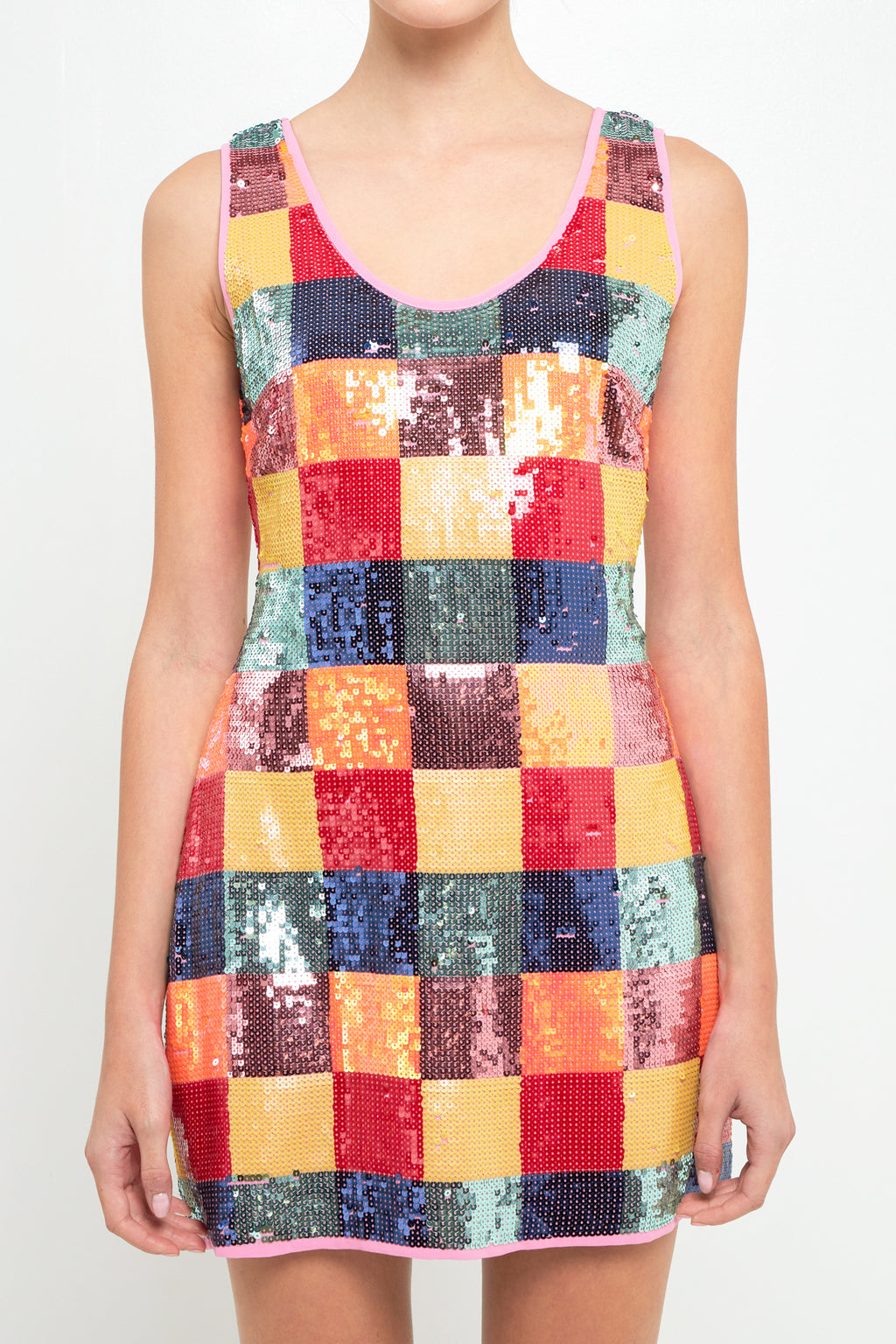 Sequins Gingham Mini Dress