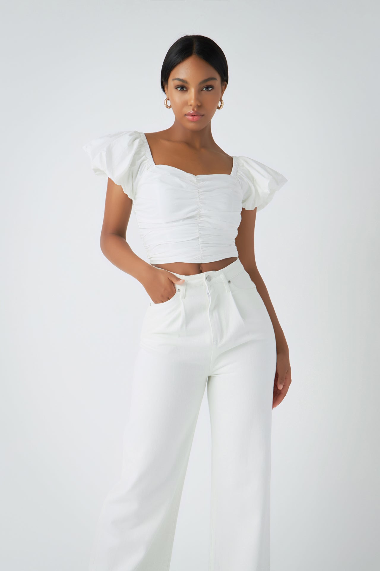 Shirring Detail Puff Sleeve Cropped Top – Endless Rose