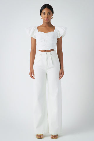 Shirring Detail Puff Sleeve Cropped Top