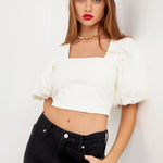 GREY LAB-Square neckline Puff Sleeve Stretch Fabric Top-TOPS available at Objectrare