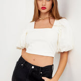 GREY LAB-Square neckline Puff Sleeve Stretch Fabric Top-TOPS available at Objectrare