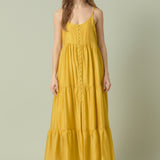 Button Detail Tiered Maxi Dress