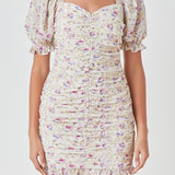 Embroidery on Chiffon Shirred Mini Dress