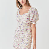 Embroidery on Chiffon Shirred Mini Dress