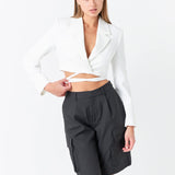 Cropped Blazer with Tie Detail