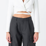 Cropped Blazer with Tie Detail