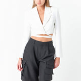 Cropped Blazer with Tie Detail