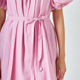 Pleated Detail Puff Sleeve Mini Dress