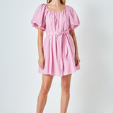 Pleated Detail Puff Sleeve Mini Dress