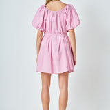 Pleated Detail Puff Sleeve Mini Dress