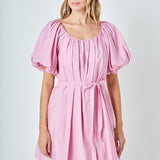 Pleated Detail Puff Sleeve Mini Dress