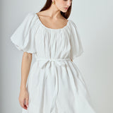 Pleated Detail Puff Sleeve Mini Dress