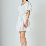 Pleated Detail Puff Sleeve Mini Dress