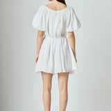 Pleated Detail Puff Sleeve Mini Dress