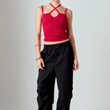 Strap Detail Fitted Knit Top