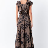Animal Printed Ruffled Maxi Dress
