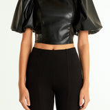 Pu Puff Sleeve Cropped Top