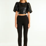 Pu Puff Sleeve Cropped Top