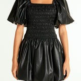Pu Smocked Balloon Detail Mini Dress
