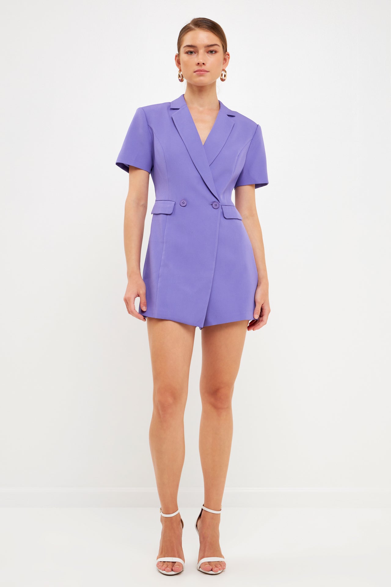 Short Sleeve Blazer Romper - Final Sale