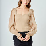 Organza Sleeve Knit Top