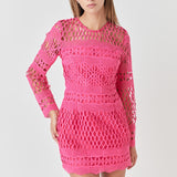 Long Sleeve Crochet Mini Dress