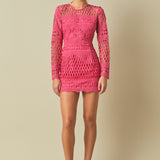Long Sleeve Crochet Mini Dress