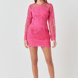 Long Sleeve Crochet Mini Dress