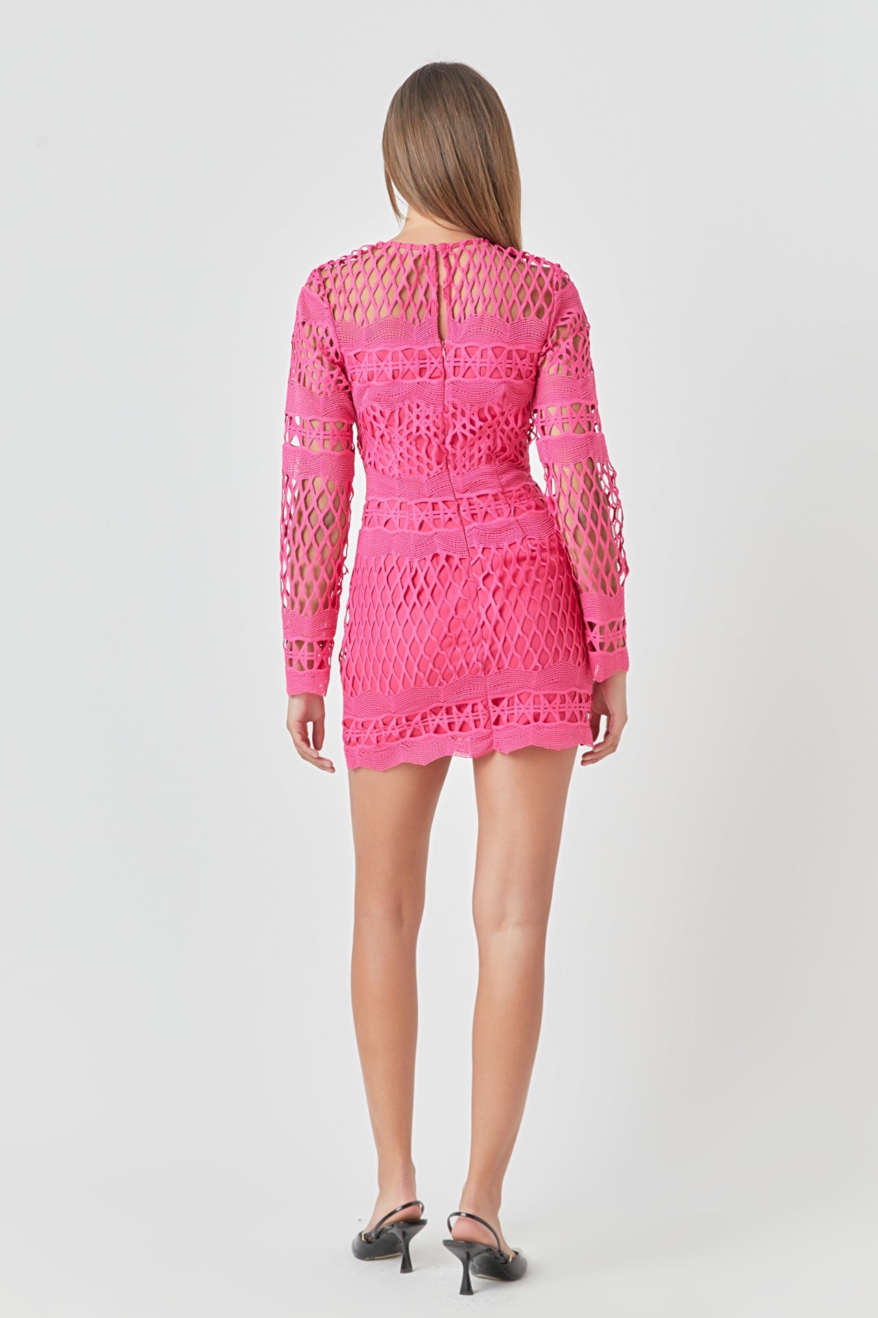 Endless Rose Women's Long Sleeve Crochet Mini Dress