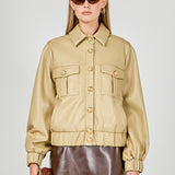 Faux Leather Jacket with Gold Buttons