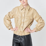 Faux Leather Jacket with Gold Buttons
