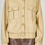 Faux Leather Jacket with Gold Buttons