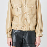 Faux Leather Jacket with Gold Buttons