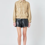 Faux Leather Jacket with Gold Buttons