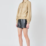 Faux Leather Jacket with Gold Buttons