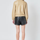 Faux Leather Jacket with Gold Buttons