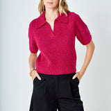 Short-Sleeve Collared Sweater