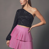 Shiny Pu Pleated Mini Skirt