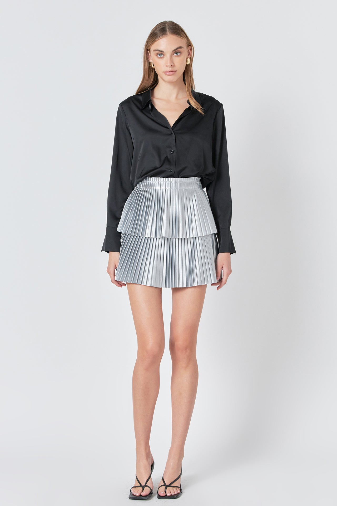 Shiny Pu Pleated Mini Skirt