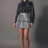 Shiny Pu Pleated Mini Skirt