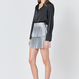 Shiny Pu Pleated Mini Skirt