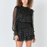 Gold Dot Printed Mini Dress