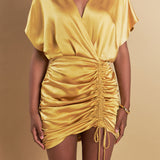 Satin Wrapped & Shirred Mini Dress