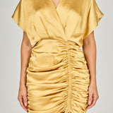 Satin Wrapped & Shirred Mini Dress