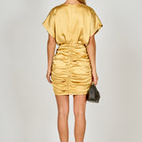 Satin Wrapped & Shirred Mini Dress